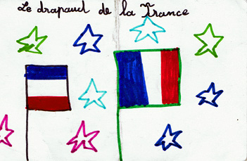   dessin d'enfant - drapeau franais - exposition Marianne mise  nu - artothque de Lyon - mai-juin 2008