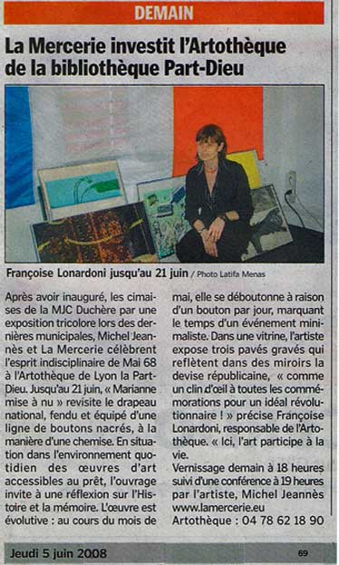  exposition Marianne mise  nu - la Mercerie- artothque de Lyon- article paru dans le Progrs -  