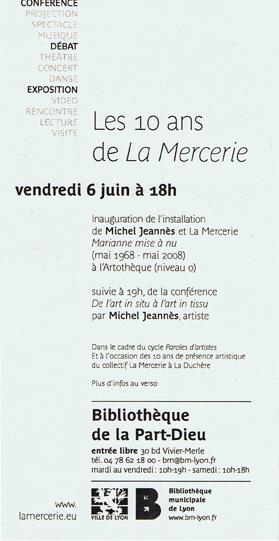  exposition Marianne mise  nu - la Mercerie- artothque de Lyon- carton d'invitation (recto)  