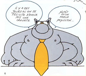 dessin de Geluck- Le chat- parfois on est il y a des jours o l'on se flicite d'avoir mis une cravate plutt qu'un noeud papillon