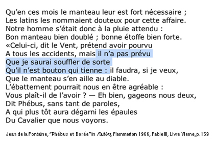  extrait  de texte de Phbus et Bore de Jean de la Fontaine