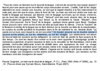  extrait  de texte de Le nom sur le bout de la langue de Pascal Quignard