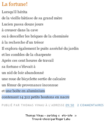  La Fortune pome de Thomas Vinau trouv par Roger Lahu 