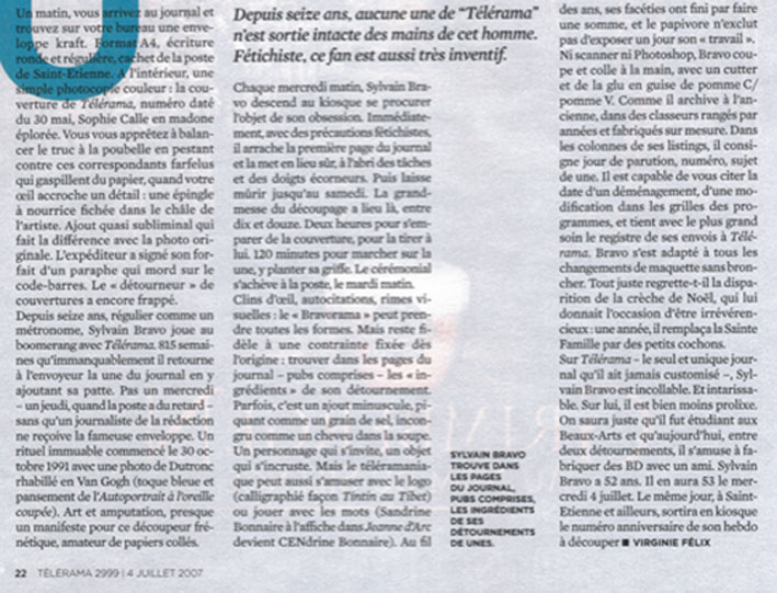  article de Telerama Le voleur de unes par Virginie felix