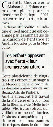 la Centrale de tri -  de La Mercerie- Maison de l'Enfance de la Duchre- Juillet-aot 2008-article du Progrs-Aurlie Mourier-le sourire de la mercire
