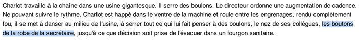  fragment de synopsis du film les temps modernes de Charlie Chaplin