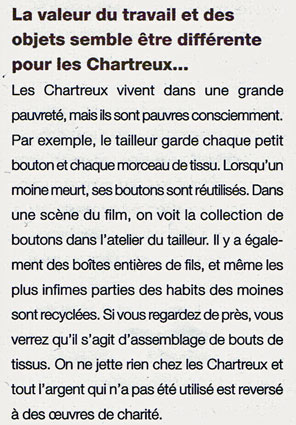  fragment d'entretien avec  Philip Groning - les boutons des Chartreux