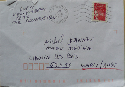 photo d'une enveloppe correspondance de Jean Dupuy  Michel Jeanns