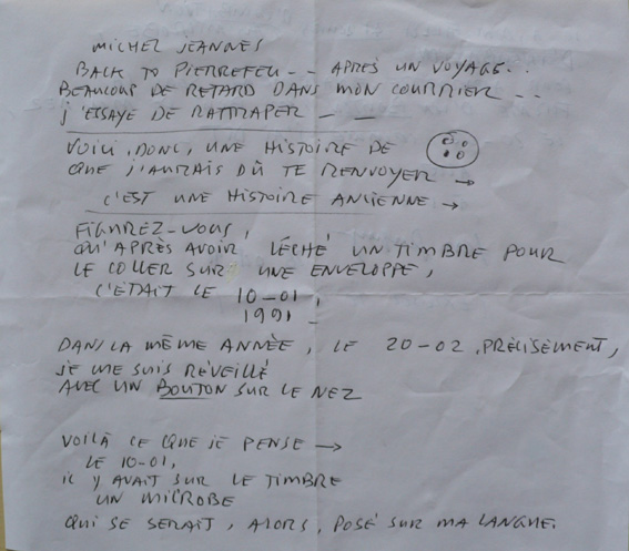 photo d'une lettre manuscrite, correspondance de Jean Dupuy  Michel Jeanns