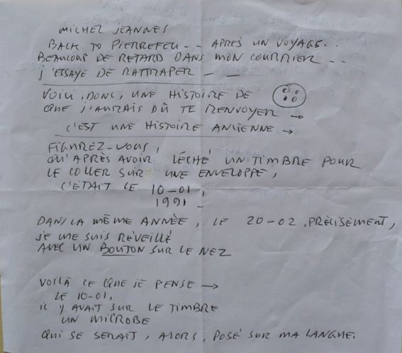 photo d'une lettre manuscrite, correspondance de Jean Dupuy  Michel Jeanns