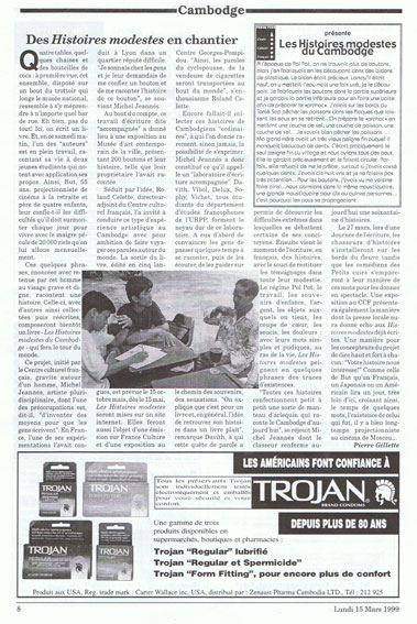 fac-simil d'une page de Cambodge-Soir-publication des Histoires modestes du Cambodge - rsidence d'artiste au CCF de Phnom Penhn