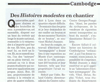 fac-simil d'une page de Cambodge-Soir- publication des Histoires modestes du Cambodge - rsidence d'artiste au CCF de Phnom Penhn