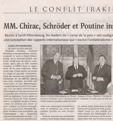  photo de Chirac Poutine SchrOder en train de se reboutonner-article paru dans Le Monde 13-14 avril 2003