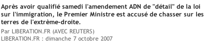 le premier ministre qualifie l'amendement ADN de d�tail,