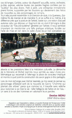  texte d' article de Denise Menu dans Agri-Culture n7 -Monsieur Bouton 