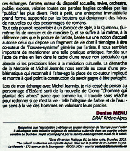 texte de l'article de Denise Menu dans Agri-Culture n7 -Monsieur Bouton 